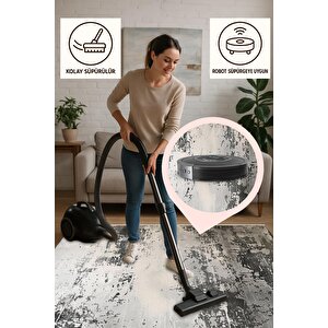 Pamuk Dokuma Taban Halı – Gri; Siyah; Krem – Eskitilmiş Görünümlü Soyut Desen, Makinede Yıkanabilir, Kolay Temizlenebilir, Toz Ve Tüy Tutmaz, Kaymaz, Evcil Hayvan Dostu