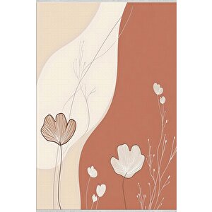 Pamuk Dokuma Taban Halı – Krem; Turuncu; Kahverengi – Floral Desen, Makinede Yıkanabilir, Kolay Temizlenebilir, Toz Ve Tüy Tutmaz, Kaymaz, Evcil Hayvan Dostu 100x180 cm