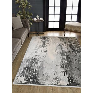 Pamuk Dokuma Taban Halı – Gri; Siyah; Krem – Eskitilmiş Görünümlü Soyut Desen, Makinede Yıkanabilir, Kolay Temizlenebilir, Toz Ve Tüy Tutmaz, Kaymaz, Evcil Hayvan Dostu 150x150 cm