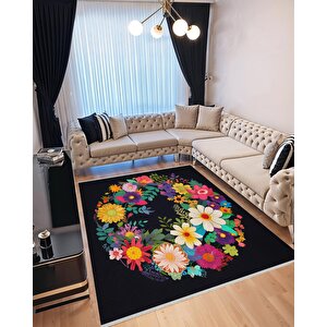 Mutfak Halısı – Pamuk Dokuma Taban Halı – Siyah; Sarı; Kırmızı; Pembe; Mavi – Çiçek Desen, Makinede Yıkanabilir, Kolay Temizlenebilir, Toz Ve Tüy Tutmaz, Kaymaz, Evcil Hayvan Dostu