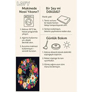 Mutfak Halısı – Pamuk Dokuma Taban Halı – Siyah; Sarı; Kırmızı; Pembe; Mavi – Çiçek Desen, Makinede Yıkanabilir, Kolay Temizlenebilir, Toz Ve Tüy Tutmaz, Kaymaz, Evcil Hayvan Dostu