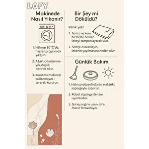 Pamuk Dokuma Taban Halı – Krem; Turuncu; Kahverengi – Floral Desen, Makinede Yıkanabilir, Kolay Temizlenebilir, Toz Ve Tüy Tutmaz, Kaymaz, Evcil Hayvan Dostu