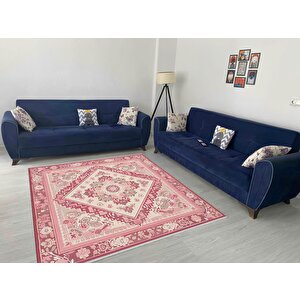 Pamuk Dokuma Taban Halı – Pembe; Krem; Gül Kurusu – Oriental Desen, Makinede Yıkanabilir, Kolay Temizlenebilir, Toz Ve Tüy Tutmaz, Kaymaz, Evcil Hayvan Dostu