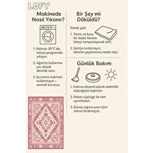 Pamuk Dokuma Taban Halı – Pembe; Krem; Gül Kurusu – Oriental Desen, Makinede Yıkanabilir, Kolay Temizlenebilir, Toz Ve Tüy Tutmaz, Kaymaz, Evcil Hayvan Dostu