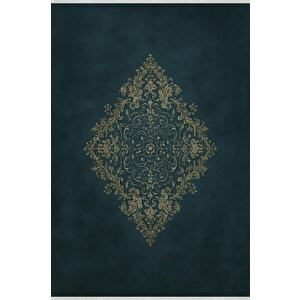 Pamuk Dokuma Taban Halı – Lacivert; Sarı – Geleneksel Desen, Makinede Yıkanabilir, Kolay Temizlenebilir, Toz Ve Tüy Tutmaz, Kaymaz, Evcil Hayvan Dostu 180x200 cm