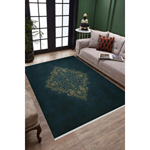 Pamuk Dokuma Taban Halı – Lacivert; Sarı – Geleneksel Desen, Makinede Yıkanabilir, Kolay Temizlenebilir, Toz Ve Tüy Tutmaz, Kaymaz, Evcil Hayvan Dostu 180x200 cm
