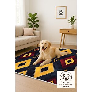 Mutfak Halısı – Siyah; Sarı; Kırmızı – Geometrik Desen, Makinede Yıkanabilir, Kolay Temizlenebilir, Toz Ve Tüy Tutmaz, Kaymaz, Evcil Hayvan Dostu