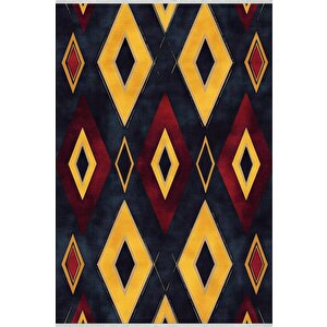 Mutfak Halısı – Siyah; Sarı; Kırmızı – Geometrik Desen, Makinede Yıkanabilir, Kolay Temizlenebilir, Toz Ve Tüy Tutmaz, Kaymaz, Evcil Hayvan Dostu 200x350 cm