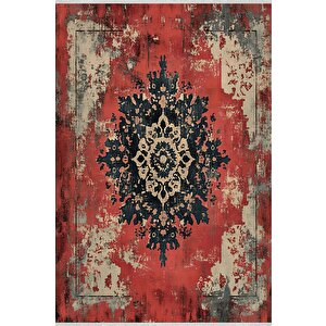 Pamuk Dokuma Taban Halı – Kırmızı; Siyah; Bej – Eskitilmiş Görünümlü Oriental Desen, Makinede Yıkanabilir, Kolay Temizlenebilir, Toz Ve Tüy Tutmaz, Kaymaz, Evcil Hayvan Dostu 150x300 cm