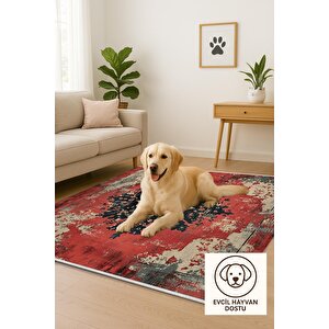 Pamuk Dokuma Taban Halı – Kırmızı; Siyah; Bej – Eskitilmiş Görünümlü Oriental Desen, Makinede Yıkanabilir, Kolay Temizlenebilir, Toz Ve Tüy Tutmaz, Kaymaz, Evcil Hayvan Dostu