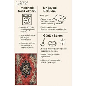 Pamuk Dokuma Taban Halı – Kırmızı; Siyah; Bej – Eskitilmiş Görünümlü Oriental Desen, Makinede Yıkanabilir, Kolay Temizlenebilir, Toz Ve Tüy Tutmaz, Kaymaz, Evcil Hayvan Dostu