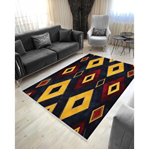 Mutfak Halısı – Siyah; Sarı; Kırmızı – Geometrik Desen, Makinede Yıkanabilir, Kolay Temizlenebilir, Toz Ve Tüy Tutmaz, Kaymaz, Evcil Hayvan Dostu