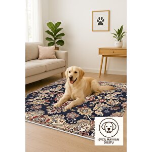 Pamuk Dokuma Taban Halı – Lacivert; Kırmızı; Bej; Kahverengi – Oriental Desen, Makinede Yıkanabilir, Kolay Temizlenebilir, Toz Ve Tüy Tutmaz, Kaymaz, Evcil Hayvan Dostu