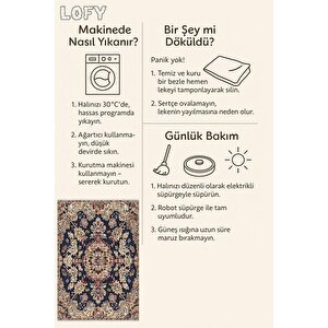 Pamuk Dokuma Taban Halı – Lacivert; Kırmızı; Bej; Kahverengi – Oriental Desen, Makinede Yıkanabilir, Kolay Temizlenebilir, Toz Ve Tüy Tutmaz, Kaymaz, Evcil Hayvan Dostu