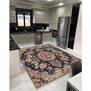 Pamuk Dokuma Taban Halı – Lacivert; Kırmızı; Bej; Kahverengi – Oriental Desen, Makinede Yıkanabilir, Kolay Temizlenebilir, Toz Ve Tüy Tutmaz, Kaymaz, Evcil Hayvan Dostu