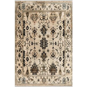 Pamuk Dokuma Taban Halı – Bej; Siyah; Kahverengi – Eskitilmiş Görünümlü Desen, Makinede Yıkanabilir, Kolay Temizlenebilir, Toz Ve Tüy Tutmaz, Kaymaz, Evcil Hayvan Dostu 100x100 cm