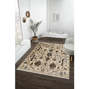 Pamuk Dokuma Taban Halı – Bej; Siyah; Kahverengi – Eskitilmiş Görünümlü Desen, Makinede Yıkanabilir, Kolay Temizlenebilir, Toz Ve Tüy Tutmaz, Kaymaz, Evcil Hayvan Dostu 100x100 cm