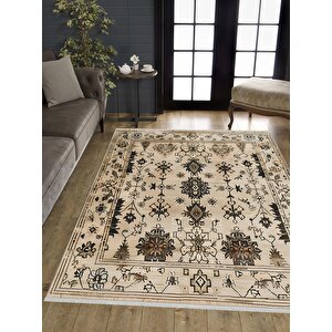 Pamuk Dokuma Taban Halı – Bej; Siyah; Kahverengi – Eskitilmiş Görünümlü Desen, Makinede Yıkanabilir, Kolay Temizlenebilir, Toz Ve Tüy Tutmaz, Kaymaz, Evcil Hayvan Dostu 100x100 cm