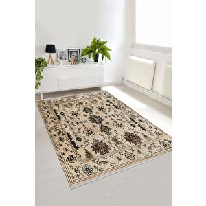 Pamuk Dokuma Taban Halı – Bej; Siyah; Kahverengi – Eskitilmiş Görünümlü Desen, Makinede Yıkanabilir, Kolay Temizlenebilir, Toz Ve Tüy Tutmaz, Kaymaz, Evcil Hayvan Dostu