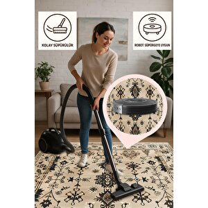 Pamuk Dokuma Taban Halı – Bej; Siyah; Kahverengi – Eskitilmiş Görünümlü Desen, Makinede Yıkanabilir, Kolay Temizlenebilir, Toz Ve Tüy Tutmaz, Kaymaz, Evcil Hayvan Dostu