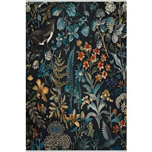 Oturma Odası Halısı – Siyah; Turuncu – Çiçekli Desen, Makinede Yıkanabilir, Kolay Temizlenebilir, Toz Ve Tüy Tutmaz, Kaymaz, Evcil Hayvan Dostu 180x270 cm