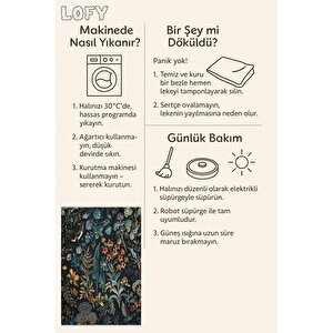Oturma Odası Halısı – Siyah; Turuncu – Çiçekli Desen, Makinede Yıkanabilir, Kolay Temizlenebilir, Toz Ve Tüy Tutmaz, Kaymaz, Evcil Hayvan Dostu 180x270 cm