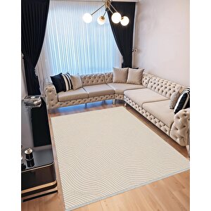 Mutfak Halısı – Bej – Dalga Desen, Makinede Yıkanabilir, Kolay Temizlenebilir, Toz Ve Tüy Tutmaz, Kaymaz, Evcil Hayvan Dostu