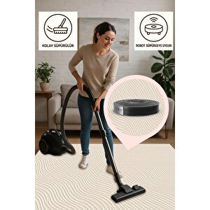 Mutfak Halısı – Bej – Dalga Desen, Makinede Yıkanabilir, Kolay Temizlenebilir, Toz Ve Tüy Tutmaz, Kaymaz, Evcil Hayvan Dostu