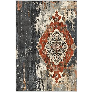 Mutfak Halısı – Kırmızı; Gri; Siyah; Krem – Eskitilmiş Görünümlü Oriental Desen, Makinede Yıkanabilir, Kolay Temizlenebilir, Toz Ve Tüy Tutmaz, Kaymaz, Evcil Hayvan Dostu 180x200 cm