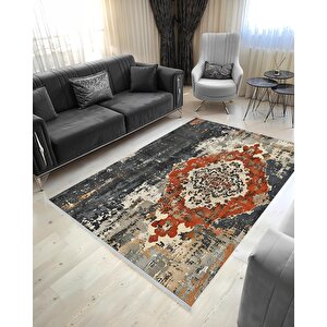 Mutfak Halısı – Kırmızı; Gri; Siyah; Krem – Eskitilmiş Görünümlü Oriental Desen, Makinede Yıkanabilir, Kolay Temizlenebilir, Toz Ve Tüy Tutmaz, Kaymaz, Evcil Hayvan Dostu 180x200 cm