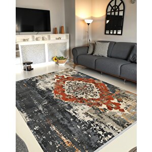 Mutfak Halısı – Kırmızı; Gri; Siyah; Krem – Eskitilmiş Görünümlü Oriental Desen, Makinede Yıkanabilir, Kolay Temizlenebilir, Toz Ve Tüy Tutmaz, Kaymaz, Evcil Hayvan Dostu 180x200 cm