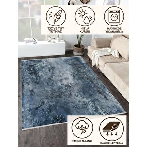 Yıkanabilir Halı – Mavi; Gri – Soyut Desen, Pamuk Dokuma Taban, Kolay Temizlenebilir, Toz Ve Tüy Tutmaz, Kaymaz, Evcil Hayvan Dostu 160x180 cm