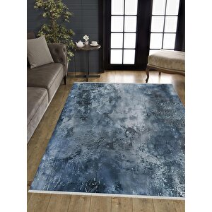 Yıkanabilir Halı – Mavi; Gri – Soyut Desen, Pamuk Dokuma Taban, Kolay Temizlenebilir, Toz Ve Tüy Tutmaz, Kaymaz, Evcil Hayvan Dostu