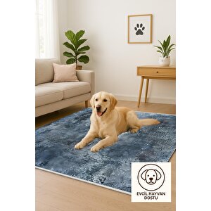 Yıkanabilir Halı – Mavi; Gri – Soyut Desen, Pamuk Dokuma Taban, Kolay Temizlenebilir, Toz Ve Tüy Tutmaz, Kaymaz, Evcil Hayvan Dostu