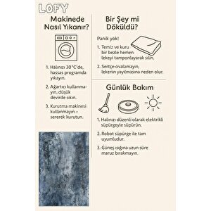 Yıkanabilir Halı – Mavi; Gri – Soyut Desen, Pamuk Dokuma Taban, Kolay Temizlenebilir, Toz Ve Tüy Tutmaz, Kaymaz, Evcil Hayvan Dostu