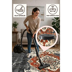 Mutfak Halısı – Kırmızı; Gri; Siyah; Krem – Eskitilmiş Görünümlü Oriental Desen, Makinede Yıkanabilir, Kolay Temizlenebilir, Toz Ve Tüy Tutmaz, Kaymaz, Evcil Hayvan Dostu