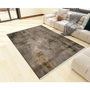 Halı – Kahverengi; Krem – Eskitilmiş Görünümlü Tasarım, Makinede Yıkanabilir, Kolay Temizlenebilir, Toz Ve Tüy Tutmaz, Kaymaz, Evcil Hayvan Dostu 100x180 cm