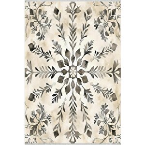 Pamuk Dokuma Taban Halı – Krem; Gri – Floral Desen, Makinede Yıkanabilir, Kolay Temizlenebilir, Toz Ve Tüy Tutmaz, Kaymaz, Evcil Hayvan Dostu 100x100 cm