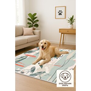 Robot Süpürgeye Uygun Halı – Pamuk Dokuma Taban Halı – Yeşil; Somon; Bej – Modern Fırça Darbeli Tasarım, Makinede Yıkanabilir, Kolay Temizlenebilir, Toz Ve Tüy Tutmaz, Kaymaz, Evcil Hayvan Dostu 150x150 cm