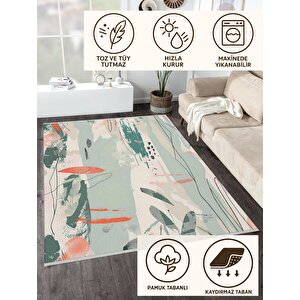 Robot Süpürgeye Uygun Halı – Pamuk Dokuma Taban Halı – Yeşil; Somon; Bej – Modern Fırça Darbeli Tasarım, Makinede Yıkanabilir, Kolay Temizlenebilir, Toz Ve Tüy Tutmaz, Kaymaz, Evcil Hayvan Dostu