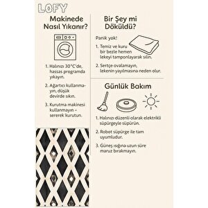 Mutfak Halısı – Siyah; Krem – Geometrik Desen, Makinede Yıkanabilir, Kolay Temizlenebilir, Toz Ve Tüy Tutmaz, Kaymaz, Evcil Hayvan Dostu