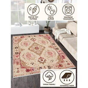 Oturma Odası Halısı – Pembe; Kahverengi; Krem – Oriental Desen, Makinede Yıkanabilir, Kolay Temizlenebilir, Toz Ve Tüy Tutmaz, Kaymaz, Evcil Hayvan Dostu