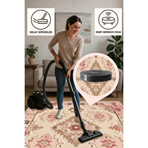 Oturma Odası Halısı – Pembe; Kahverengi; Krem – Oriental Desen, Makinede Yıkanabilir, Kolay Temizlenebilir, Toz Ve Tüy Tutmaz, Kaymaz, Evcil Hayvan Dostu