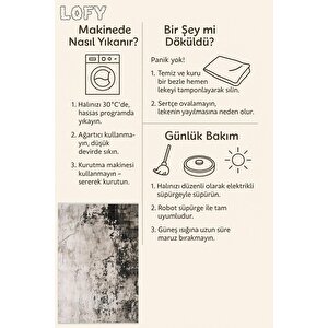 Pamuk Dokuma Taban Halı – Gri; Siyah; Krem – Eskitilmiş Görünümlü Soyut Desen, Makinede Yıkanabilir, Kolay Temizlenebilir, Toz Ve Tüy Tutmaz, Kaymaz, Evcil Hayvan Dostu