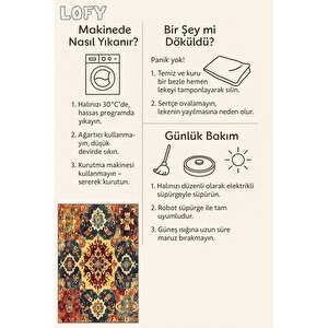 Pamuk Dokuma Taban Halı – Sarı; Lacivert; Kırmızı; Turuncu – Oriental Desen, Makinede Yıkanabilir, Kolay Temizlenebilir, Toz Ve Tüy Tutmaz, Kaymaz, Evcil Hayvan Dostu