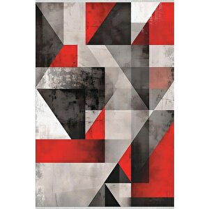 Pamuk Dokuma Taban Halı – Siyah; Beyaz; Gri; Kırmızı – Geometrik Desen, Makinede Yıkanabilir, Kolay Temizlenebilir, Toz Ve Tüy Tutmaz, Kaymaz, Evcil Hayvan Dostu