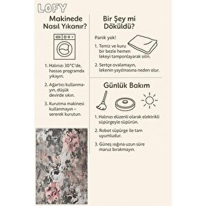 Yıkanabilir Salon Halısı – Gri; Siyah; Pembe – Floral Desen, Makinede Yıkanabilir, Kolay Temizlenebilir, Toz Ve Tüy Tutmaz, Kaymaz, Evcil Hayvan Dostu