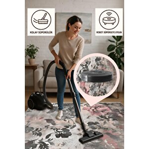 Yıkanabilir Salon Halısı – Gri; Siyah; Pembe – Floral Desen, Makinede Yıkanabilir, Kolay Temizlenebilir, Toz Ve Tüy Tutmaz, Kaymaz, Evcil Hayvan Dostu