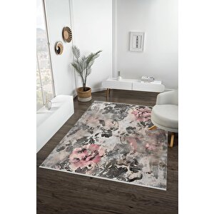 Yıkanabilir Salon Halısı – Gri; Siyah; Pembe – Floral Desen, Makinede Yıkanabilir, Kolay Temizlenebilir, Toz Ve Tüy Tutmaz, Kaymaz, Evcil Hayvan Dostu