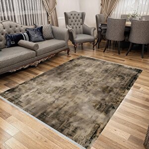 Oturma Odası Halısı – Kahverengi; Krem – Eskitilmiş Görünümlü Tasarım, Makinede Yıkanabilir, Kolay Temizlenebilir, Toz Ve Tüy Tutmaz, Kaymaz, Evcil Hayvan Dostu